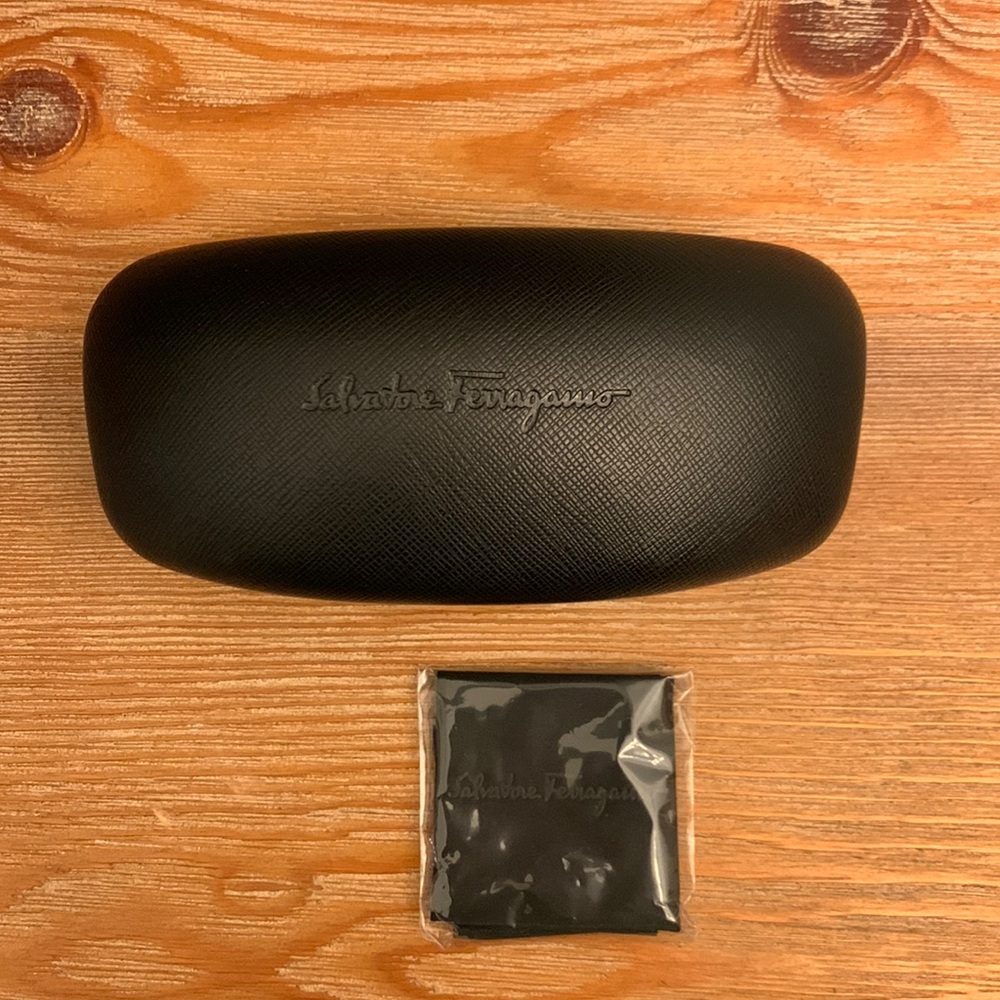 SALVATORE FERRAGAMO Black Sunglass Case & Cleaning Cloth